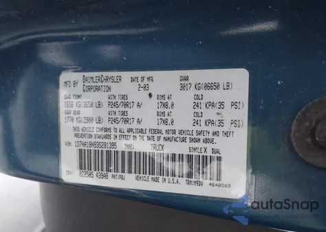 2003 Dodge Ram 1500 Slt/Laramie/St z USA, uszkodzony, nr VIN 1D7HA18N93S281395